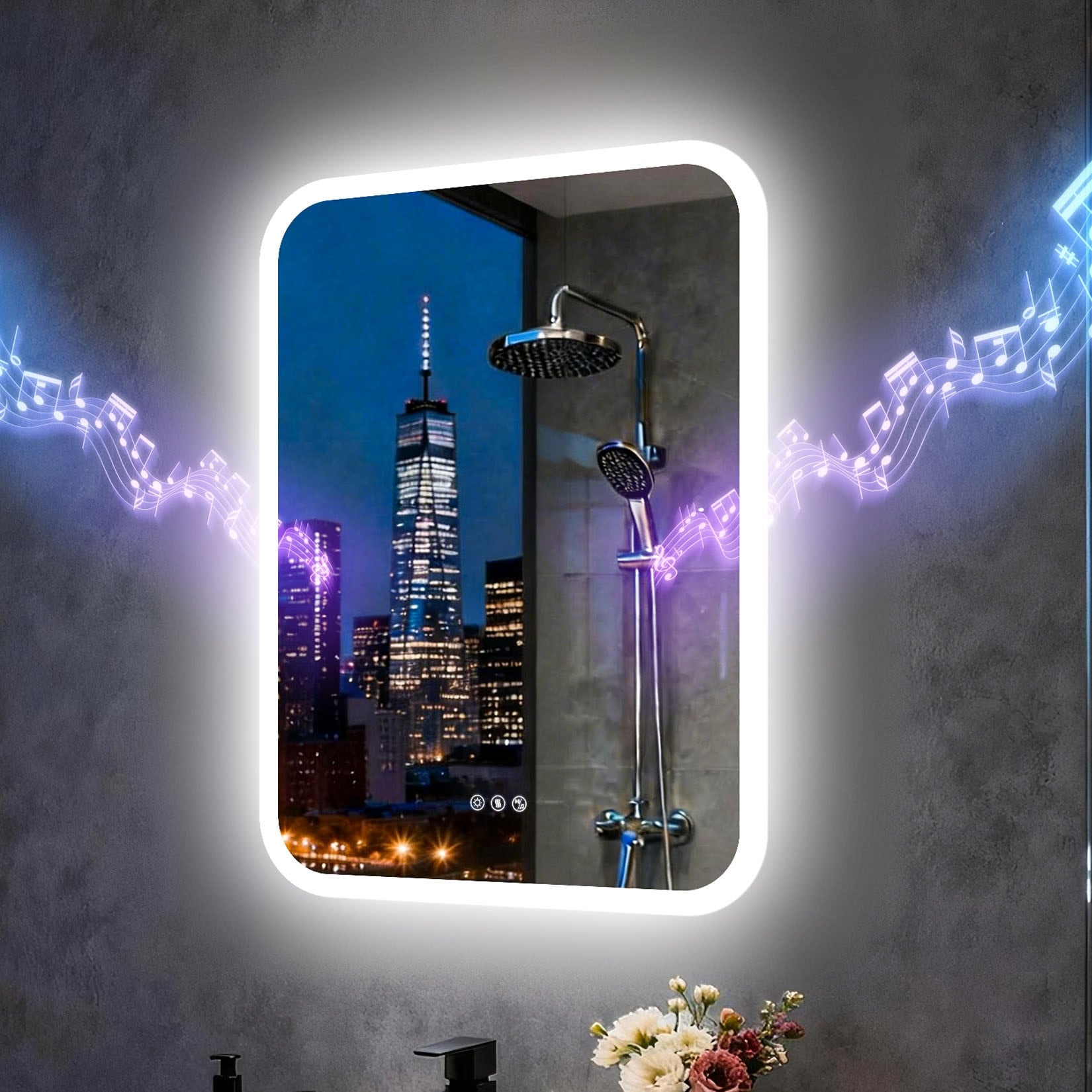 Large LED Lighted Bathroom Mirror Anti-Fog with Bluetooth Speaker