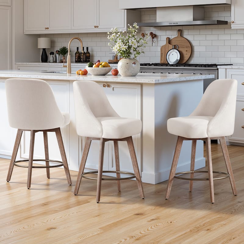 26" Upholstered Counter Height Swivel Bar Stool, Counter Stools with Solid Wood Legs - 39.37"H x 22.44"D x 21.65"W