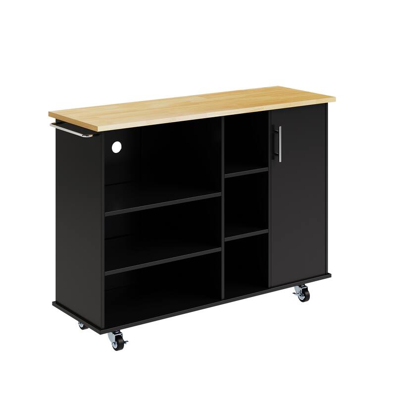 Futzca 47”W Kitchen Storage Island Cart with 6 Open Shelves and 1 Cabinet