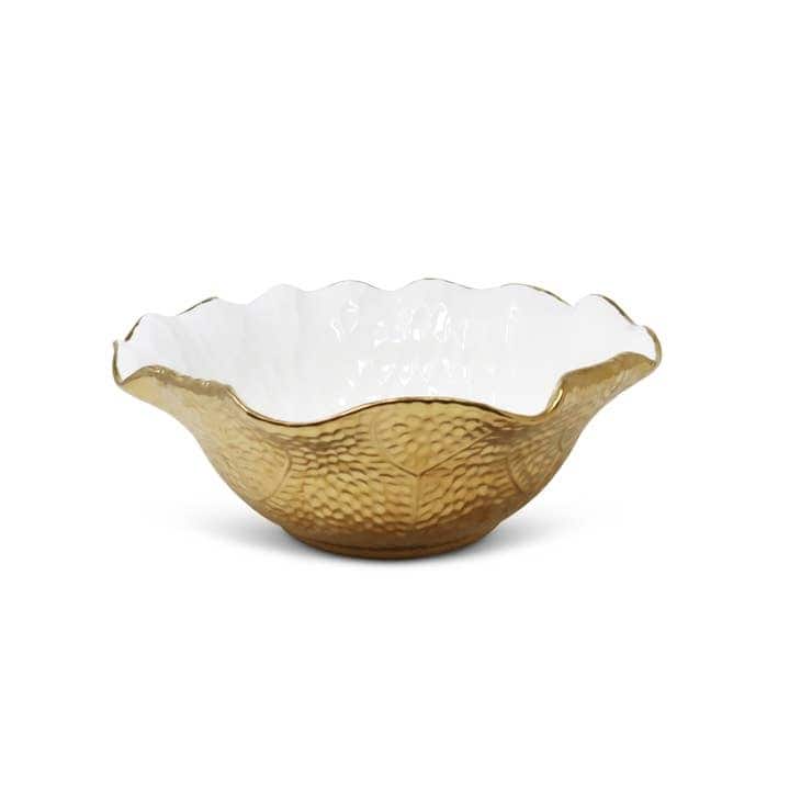 White/Gold Salad Bowl New Bone China Scalloped Edge