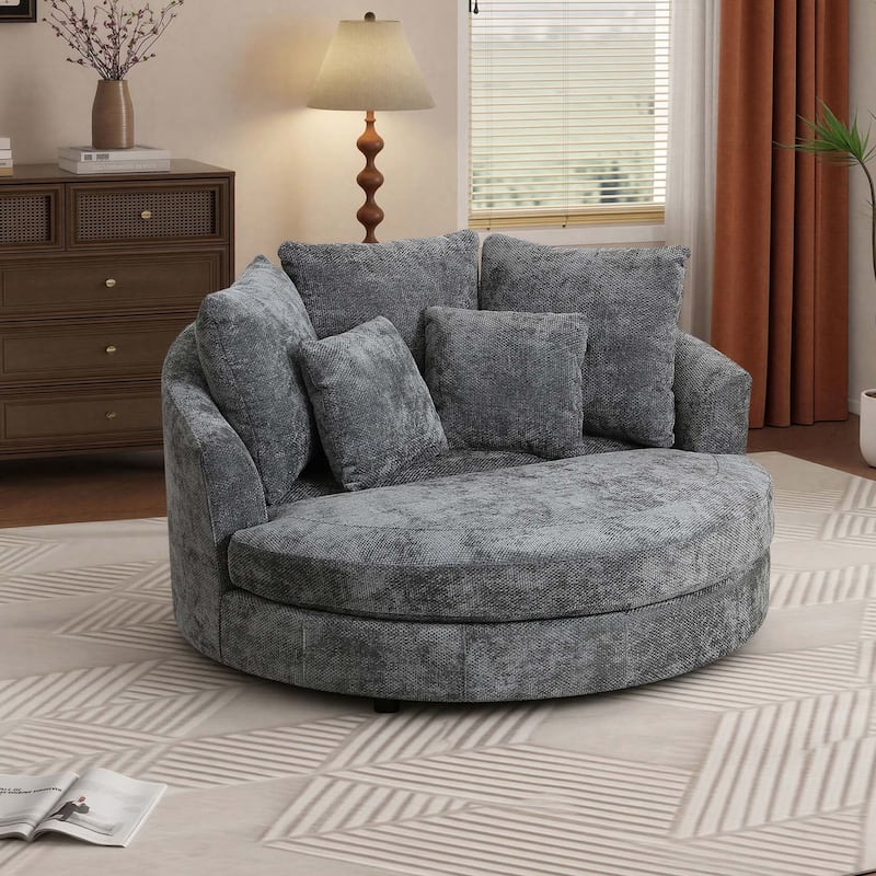 59.8''W Modern Oversized Sofa Chair, Round Accent Barrel Chair With 5 Pillows - Chair/Charcoal/Chenille