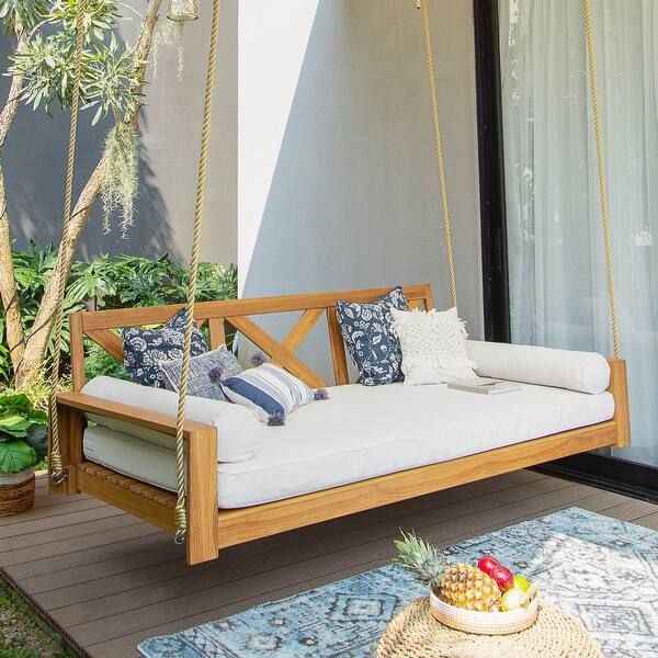 Cambridge Casual Logan Teak Wood Outdoor Swing Daybed with Cushion