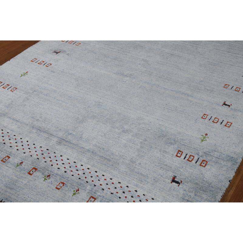 Gabbeh Indian Area Rug Handmade Tribal Blue Wool Carpet - 5'1" x 7'10"