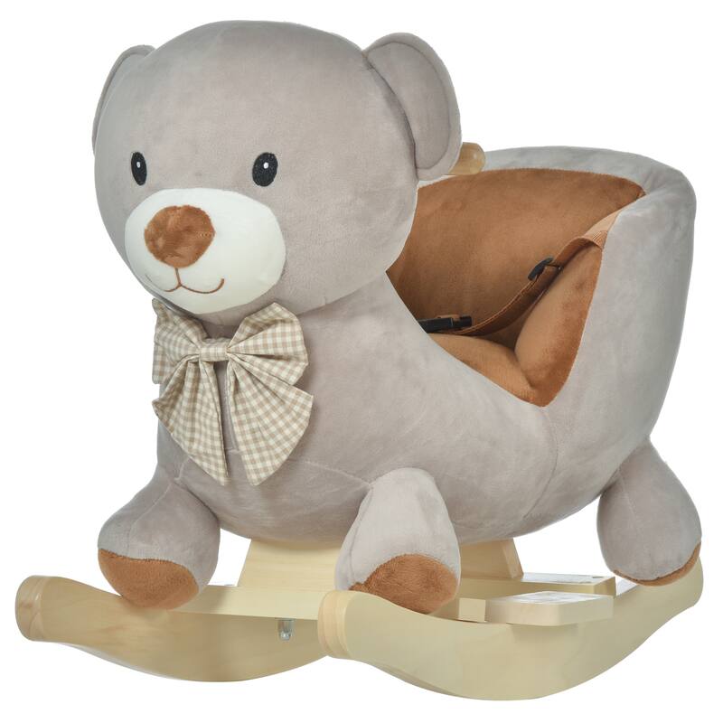 Plush Bear Rocking Horse for Toddlers with Safety Belt, Interactive Sounds, and Soft Plush Fabric - Ride-On Toy