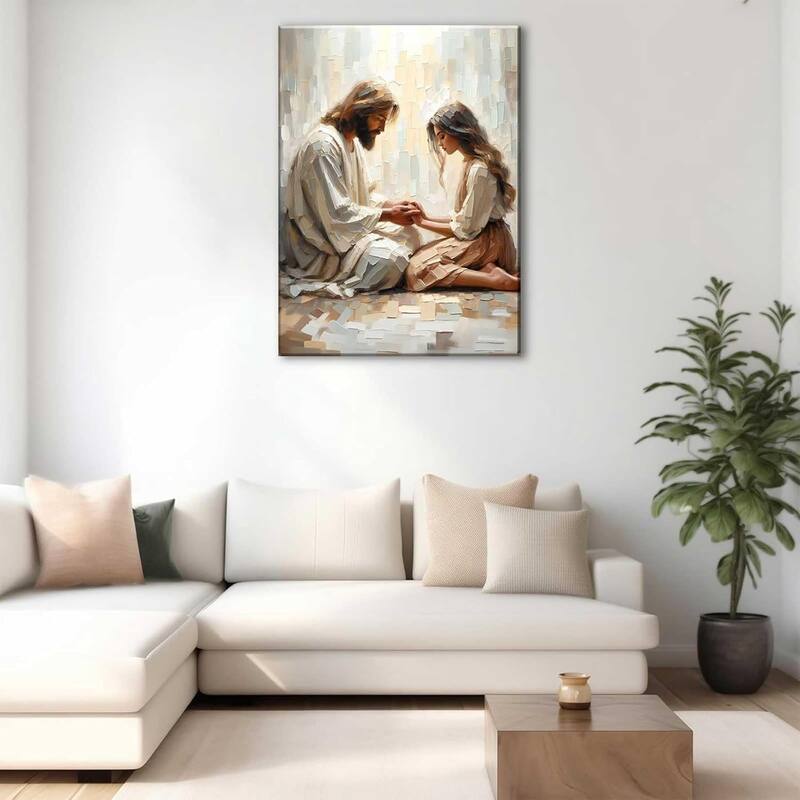 Jesus Canvas Wall Art Jesus and Woman Praying Painting