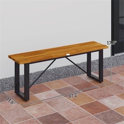 Two-Seater Acacia Wood Garden Bench with Steel Base Rust-Resistant Slatted Outdoor Seating - 47.2" L x 11.8" W x 17.3" H