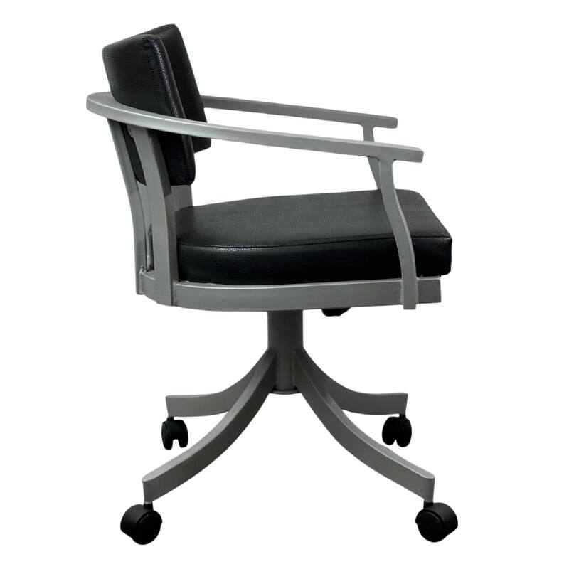 Tempo Furniture Regal Caster Swivel & Tilt Dining Chair w/ Arms Armchair Nickel Powder Coat Finish & Black Polyurethane