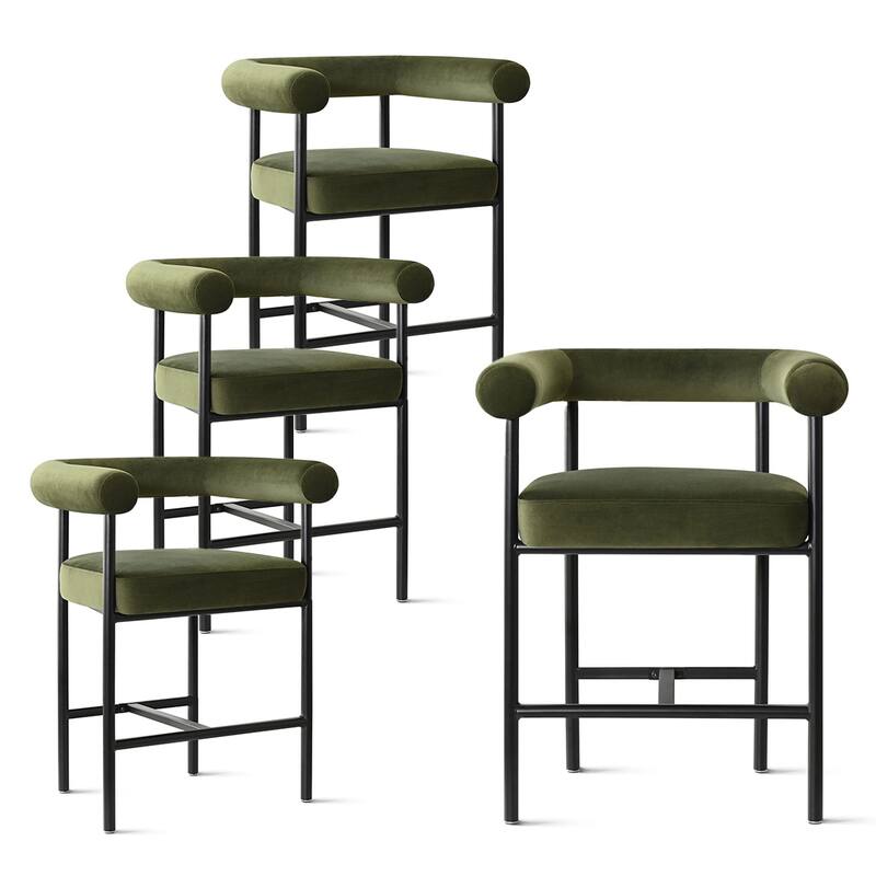 Modern 24" Upholstered Velvet Solid Back Counter Stool with Arms