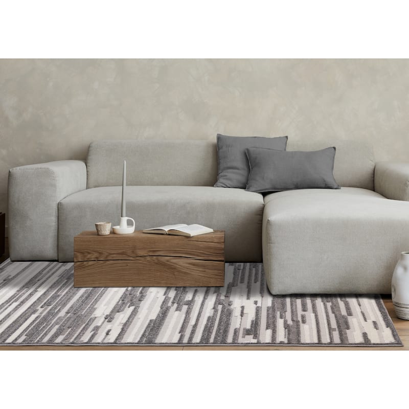 Oslo Collection - White Grey Abstract Area Rug