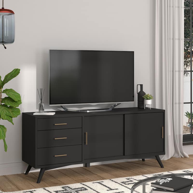 Alpine Furniture Flynn Mid Century Modern Large TV Console, Black