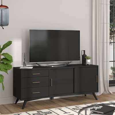 Alpine Furniture Flynn Mid Century Modern Large TV Console, Black