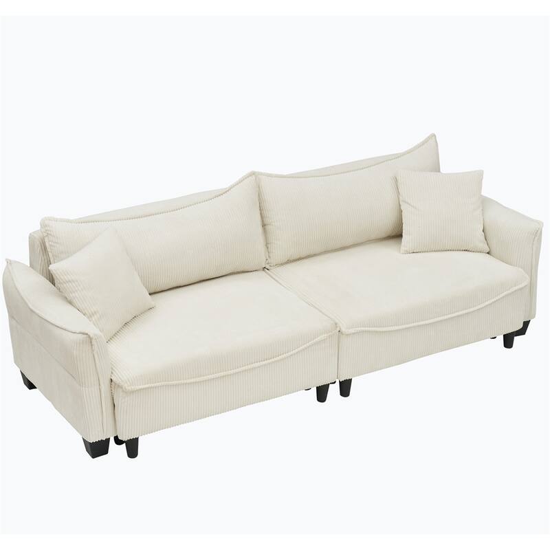 Corduroy Fabric Sofa with 2 Pillows and Legs