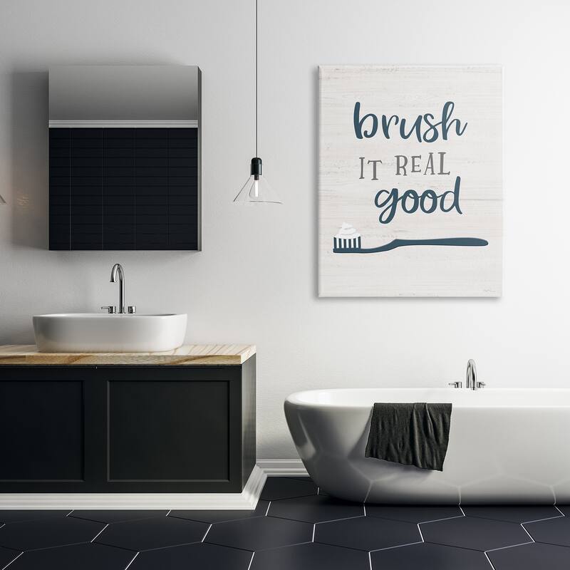 Stupell Brush It Real Good Phrase Dental Hygiene Humor Canvas Wall Art - Blue