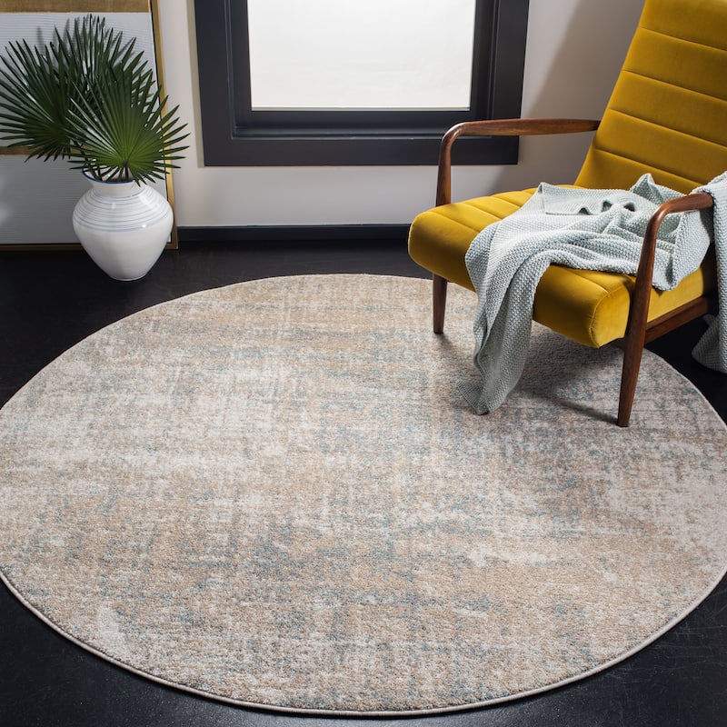 SAFAVIEH Adirondack Lida Modern Abstract Distressed Rug - 6' Round - Beige/Slate - Round