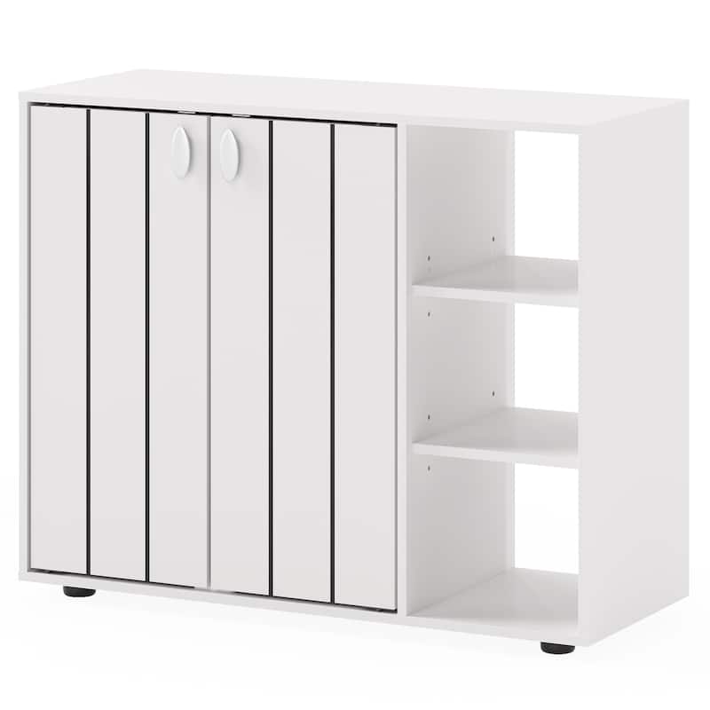 Shoe Storage Cabinet with Doors and Open Shelves Adjustable Wooden Entryway Organizer - 31.5" x 12" x 25.5" - White