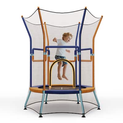 Gymax Kids Mini Trampoline w/ 59'' Higher Enclosure Net Seamless