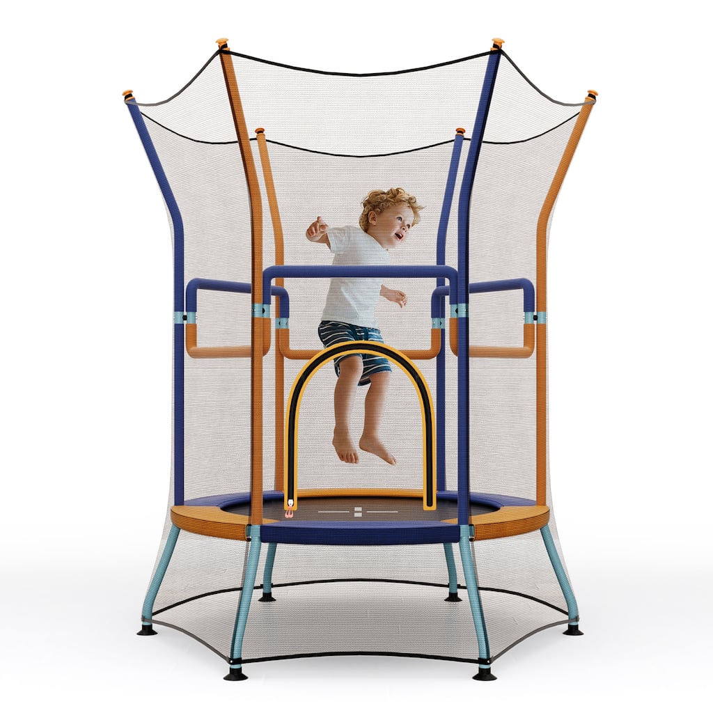 Gymax Kids Mini Trampoline w/ 59'' Higher Enclosure Net Seamless