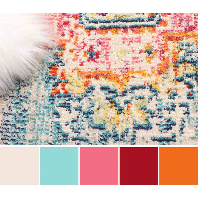 ECARPETGALLERY Machine Made Lotus Blue Area Rug