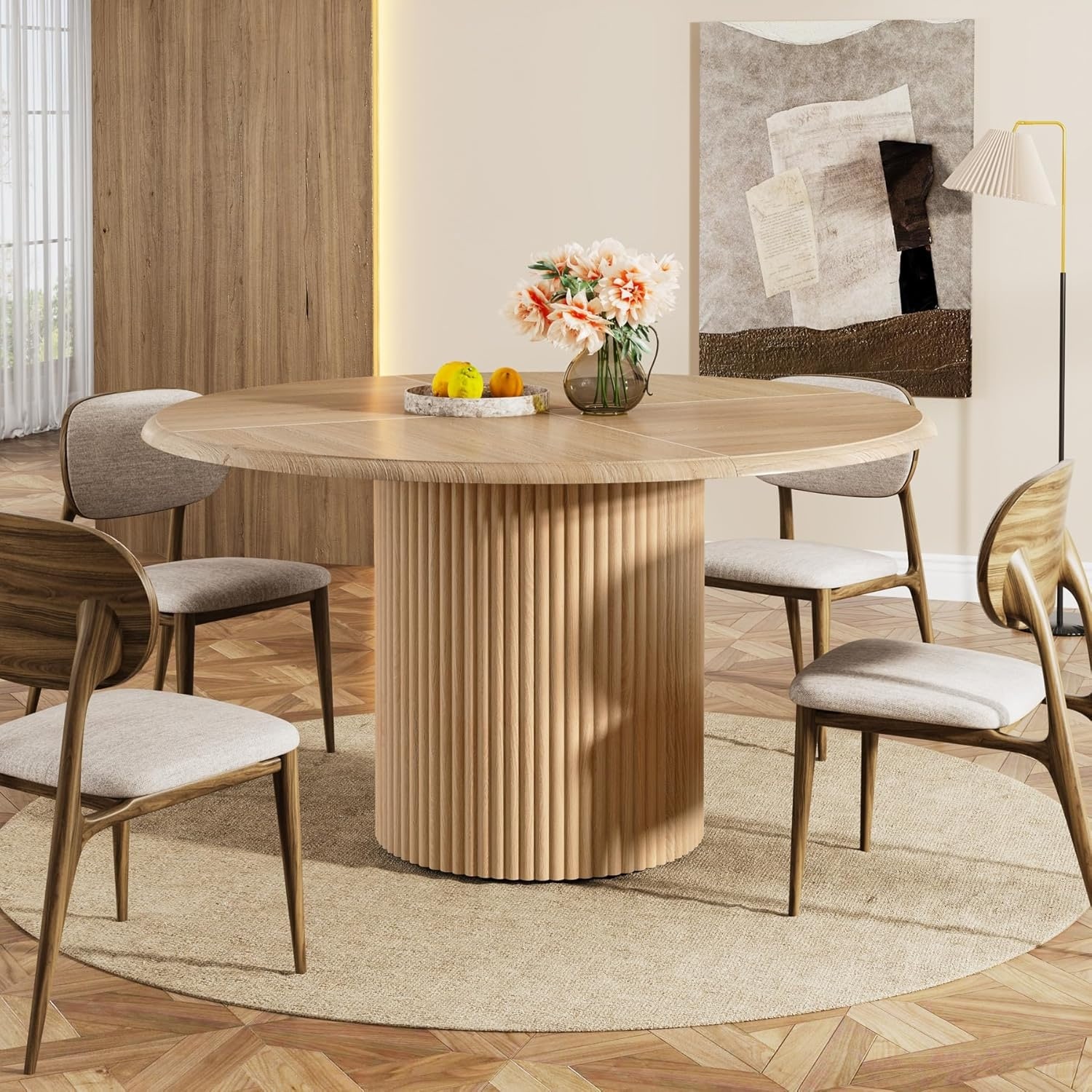 47" Modern Round Dining Dinner Table with Metal Base for 4 People