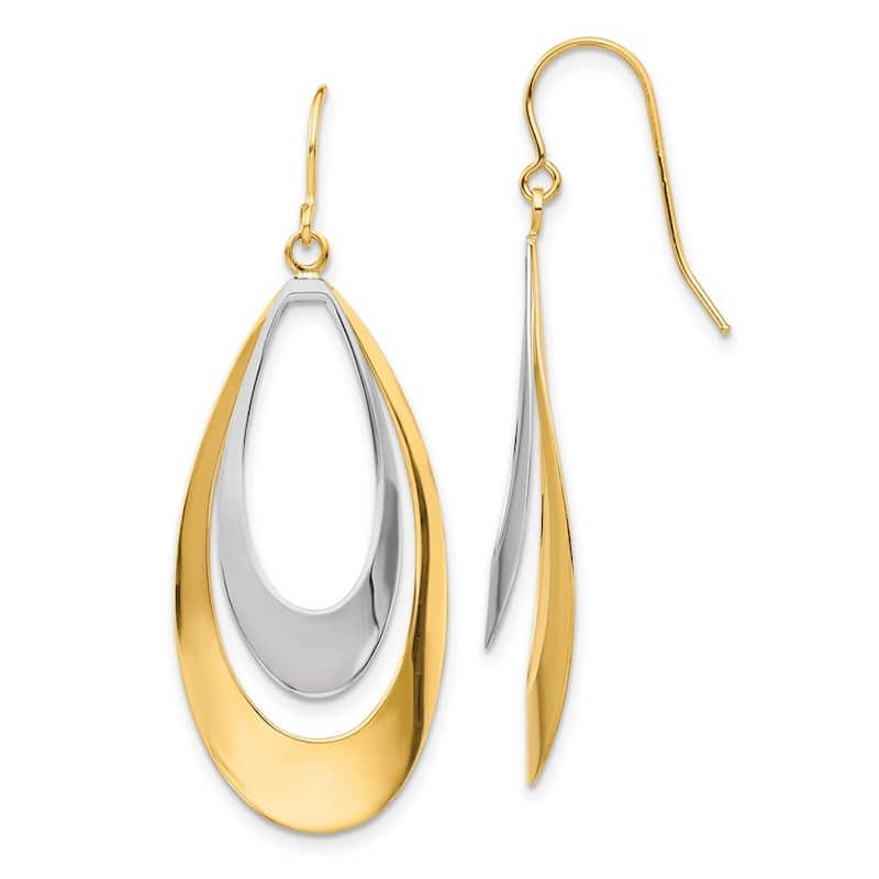 Curata 14k Two tone Gold 35x16mm Double Open Pear Dangle Hook Earrings