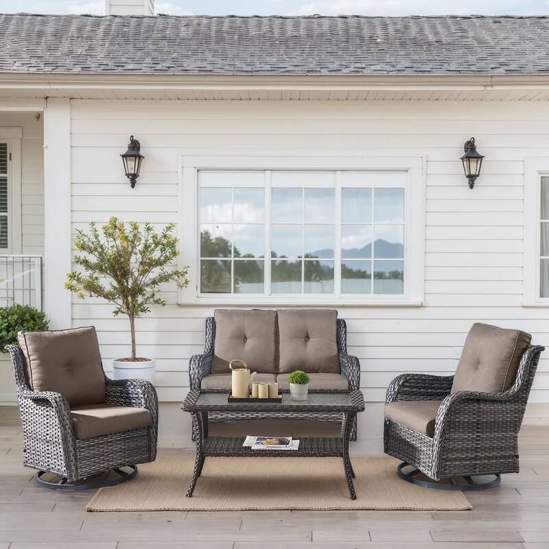 Outdoor Swivel Chairs with Loveseat Coffee Table - Grey - Grey