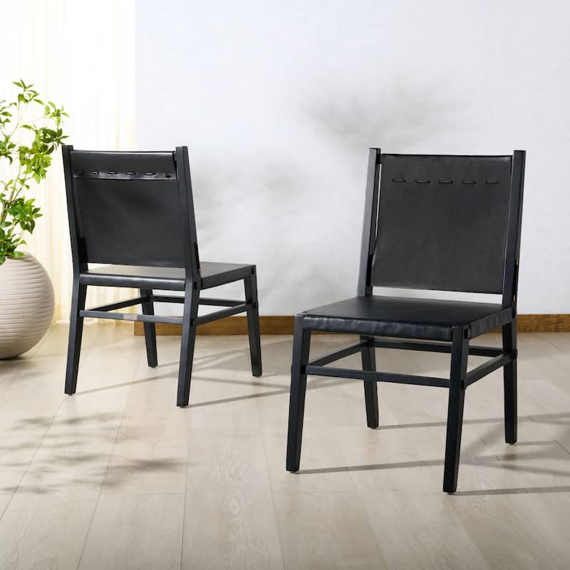 SAFAVIEH COUTURE Catriella Leather Dining Chair (Set of 2) - 21"W x 26"D x 37"H