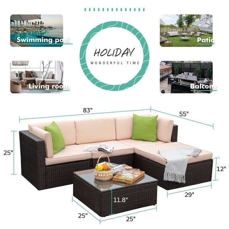 Homall 5 Pieces Patio Furniture Sets Outdoor Sectional Sofa Manual Weaving Rattan