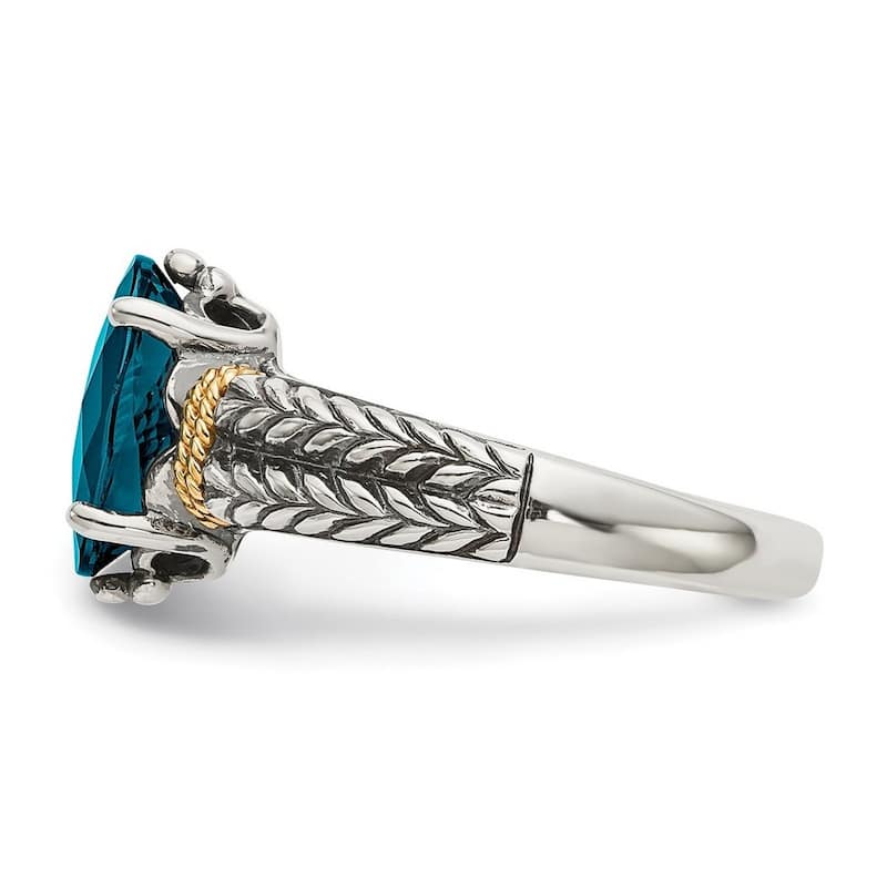 Curata 925 Sterling Silver Polished With 14k London Blue Topaz Ring