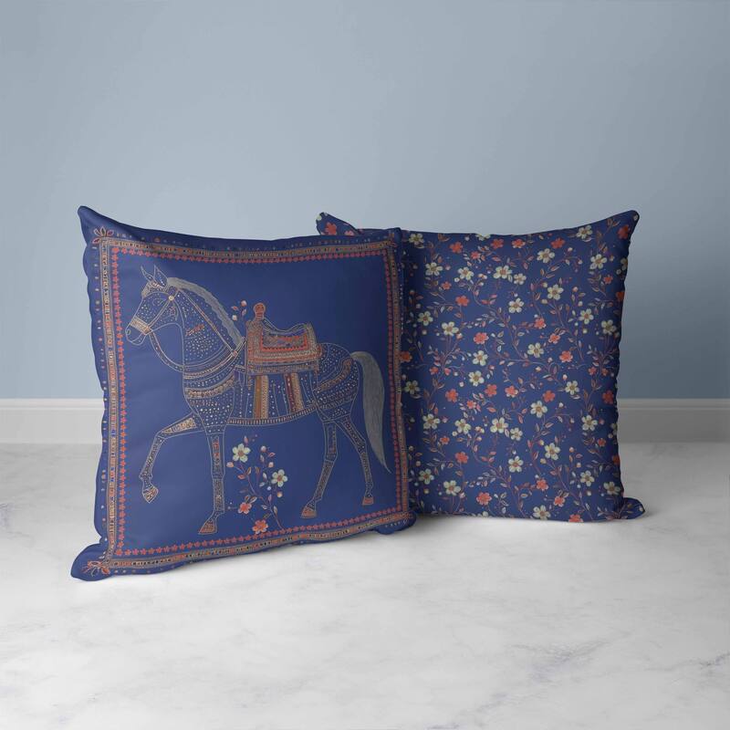 Painted Pony Faux Suede Reversible Throw Pillow Blue and Orange