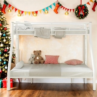 Twin XL over Queen Metal Bunk Bed with Ladder and Safety Guardrails,Kids Bed Design