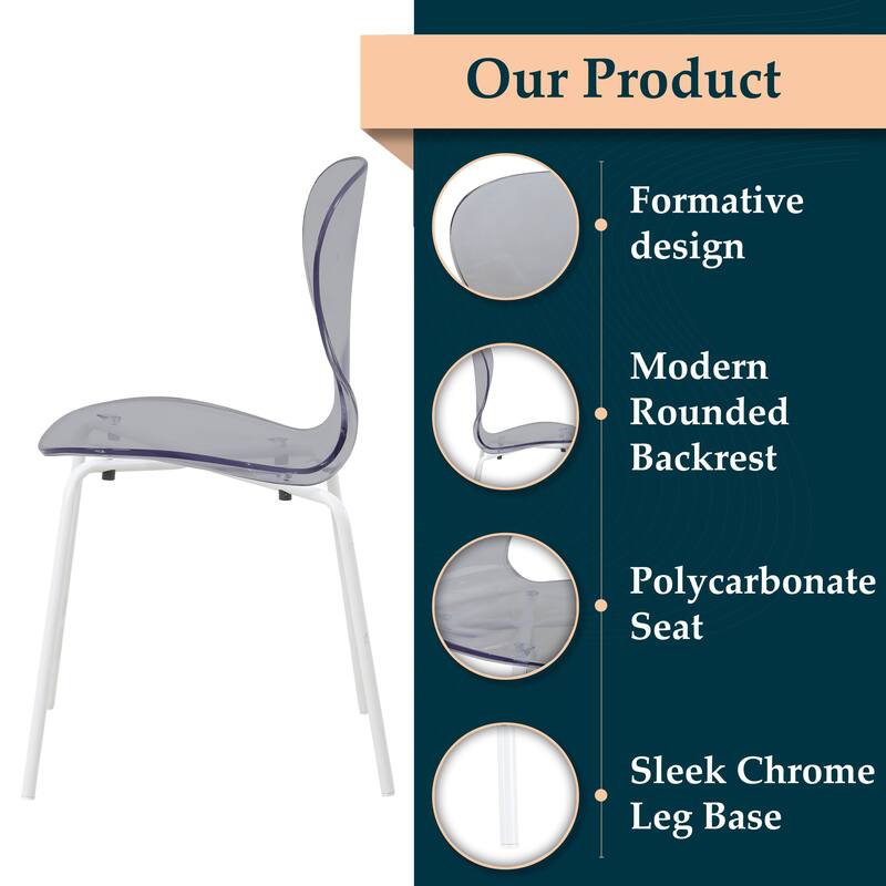 Stackable Plastic Dining Chair Set of 2 Transparent Modern Accent Side Chair for Indoor and Outdoor
