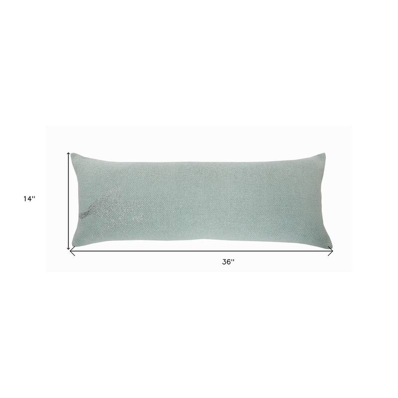HomeRoots 14" X 36" Blue Mint And Silver Polyester Geometric Zippered Pillow