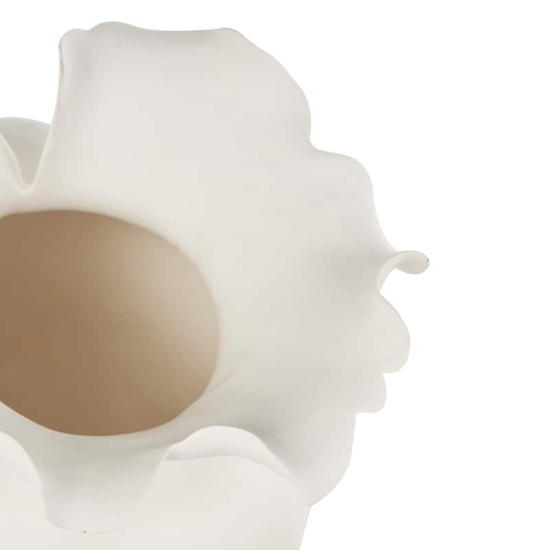 Ceramic Abstract Wide Rounded Floral Shaped Vase with Petal Rim - White or Black - Roche River Decor