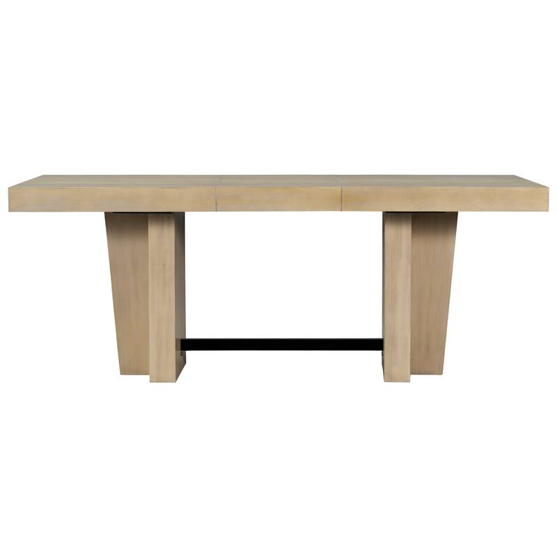 6-Piece Extendable Dining Set with Removable Leaf, Wood Kitchen Table Set with Bench and 4 Upholstered Chairs