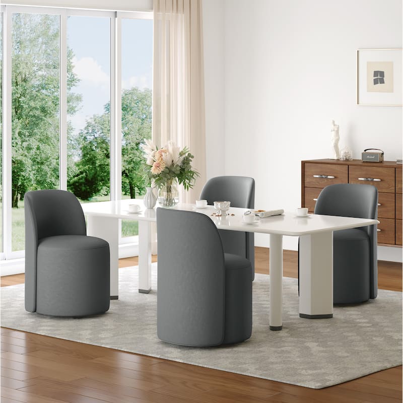 Modern Linen Upholstery Dining Chair Barrel Chair - LINEN - DARK GRAY 4SET