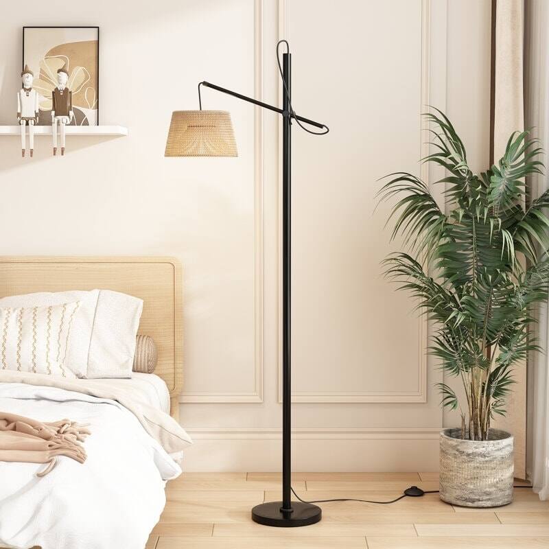 EROMMY Modern Floor Lamp – Foot-Operated Standing Light with Woven Shade, LED Bulb for Living Room, Bedroom or Office - 70" H