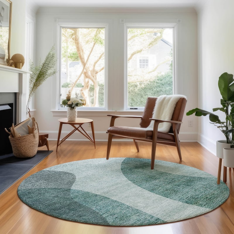 Premium Washable Super Soft Contemporary Vibes Mayfield Rug - Green - 8' x 8' - Round