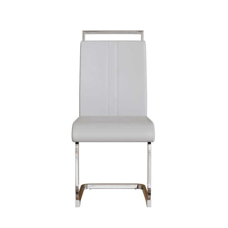 Modern Style Faux Leather High Back Dining Chairs Set of 2 with Metal Legs for Dining Room