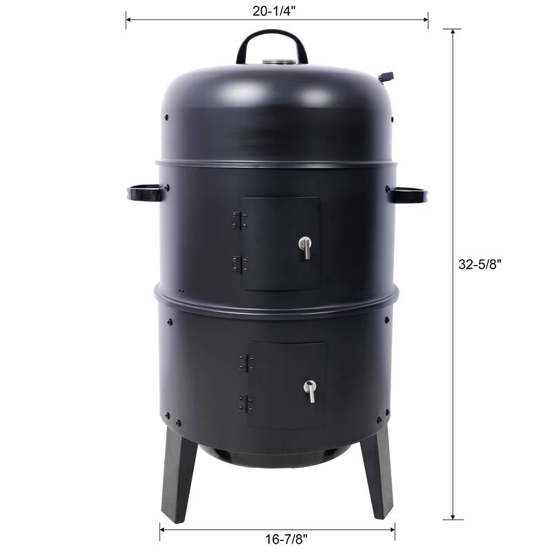 3-in-1 Charcoal Smoker Grill and Fire Pit with Thermometer Adjustable Air Vents Steel Construction for Patio Backyard Camping