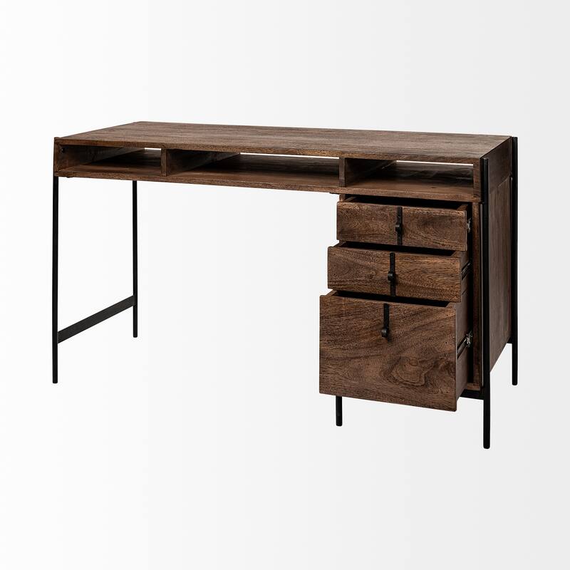 Glenn VII Dark Brown Wood w/Black Iron Frame Desk