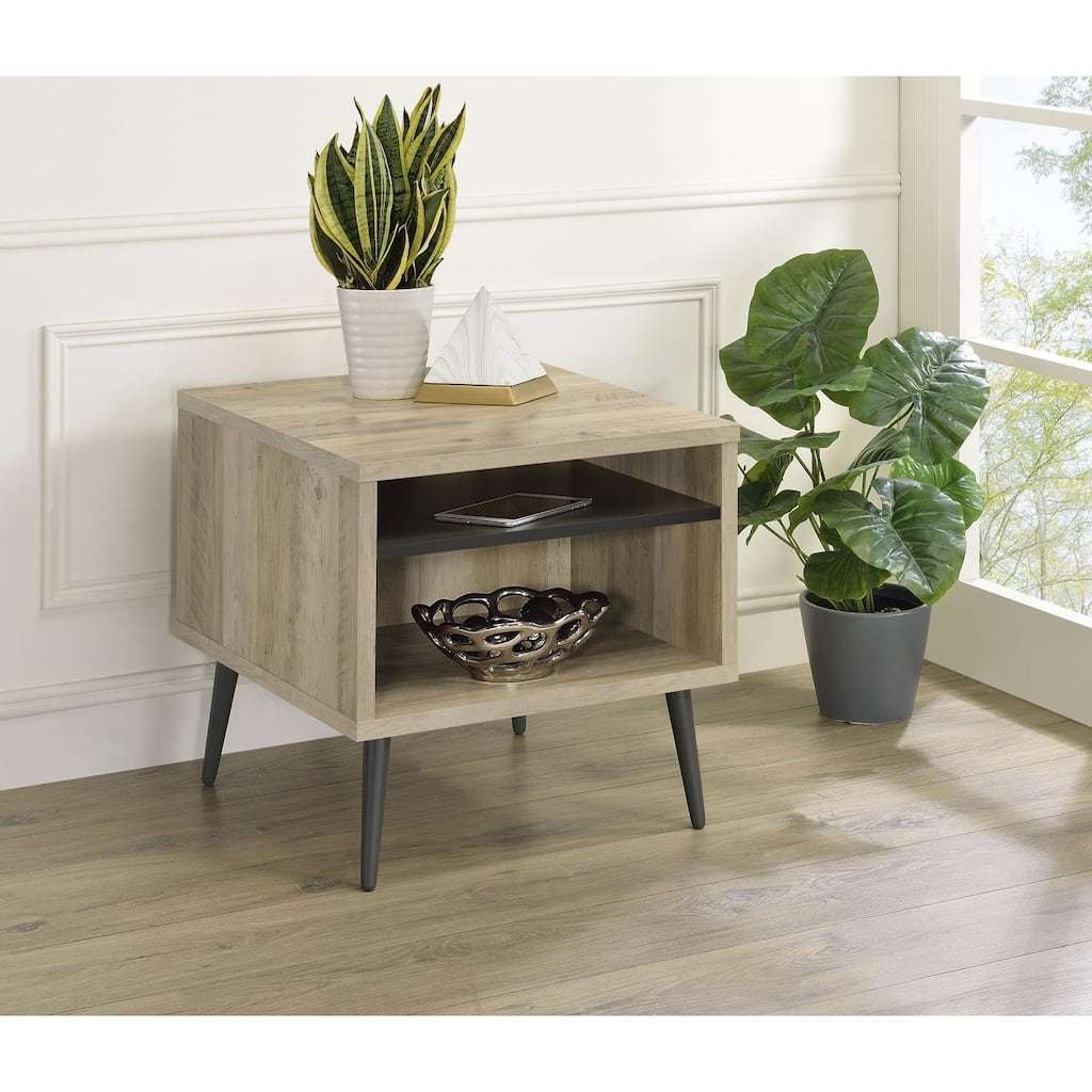 Devora Antique Pine End Table with Shelf