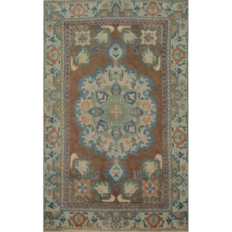 Hand Knotted Oriental 100% Wool Carpet Traditional Medallion Brown Tabriz Area Rug - 4' 7'' X 3' 0''