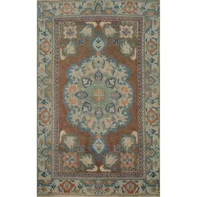 Hand Knotted Oriental 100% Wool Carpet Traditional Medallion Brown Tabriz Area Rug - 4' 7'' X 3' 0''