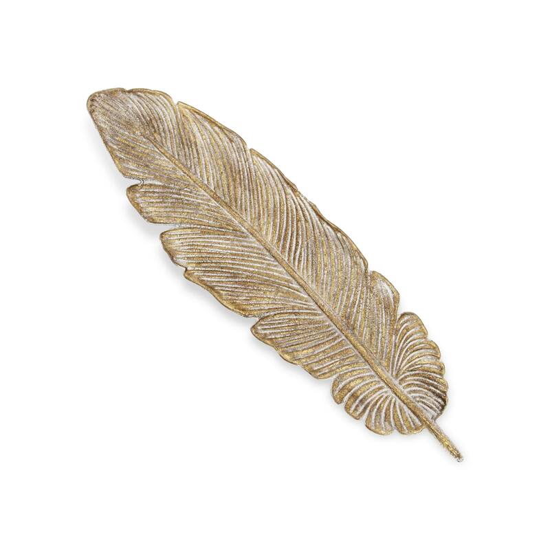 Handcrafted Cast Iron Open Feather Decoration - 18.25" - Gold-Tone Finish