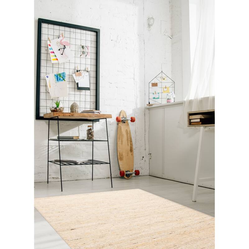 ECARPETGALLERY Braid weave Sienna Beige, Cream Wool Rug - 5'0 x 8'2