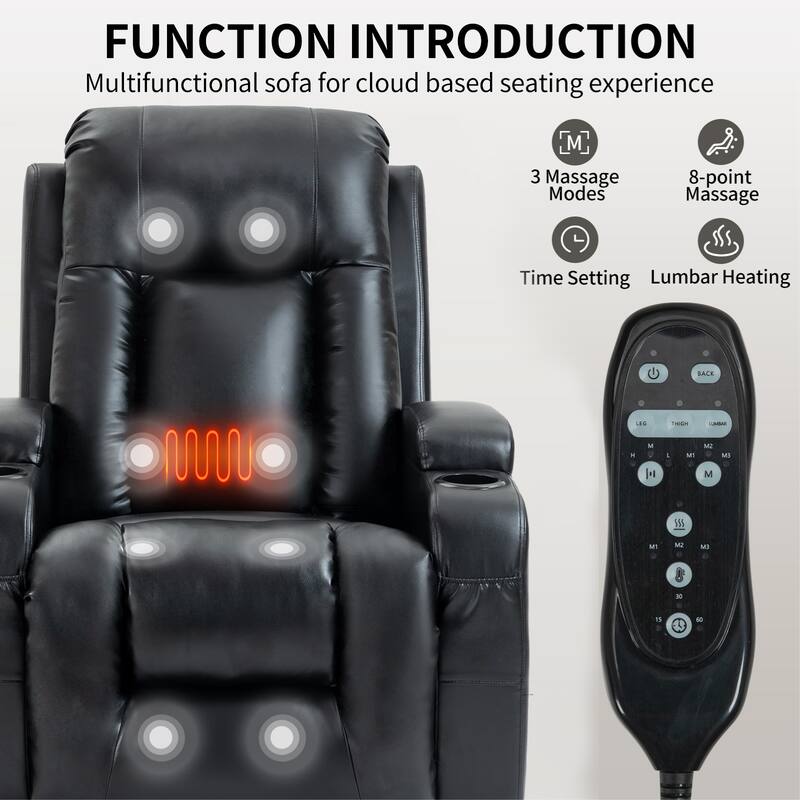 Infinite Position Power Recliner Chair with Heat & Massage, Lift Recliner Chairs with USB Charging Port & Cup Holders