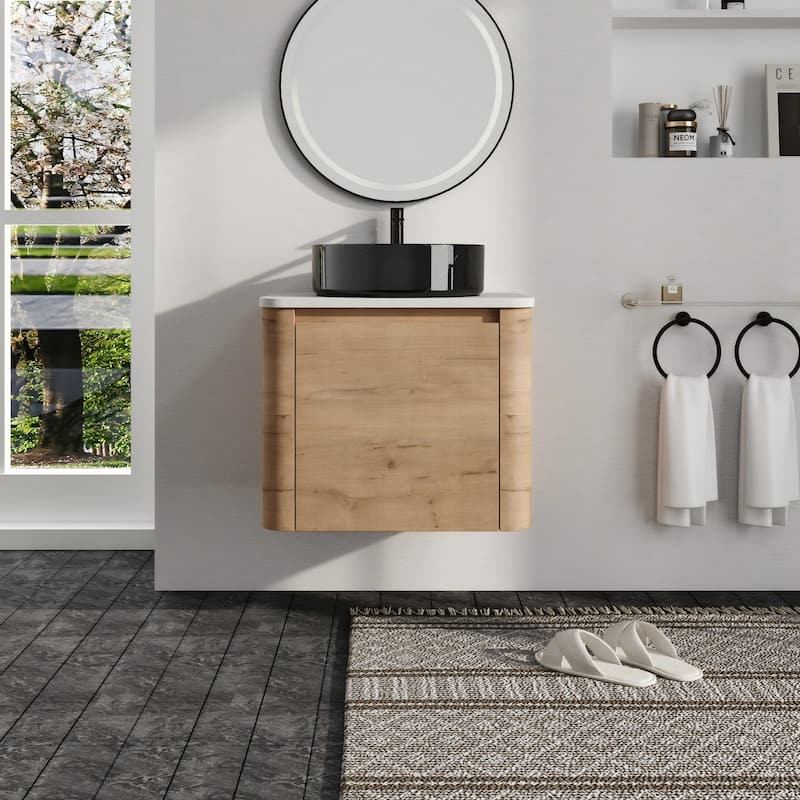 Malwee 24"/30" Floating Bathroom Vanity, Wall Mounted Bathroom Vanity with Ceramic Sink and Soft Close Door