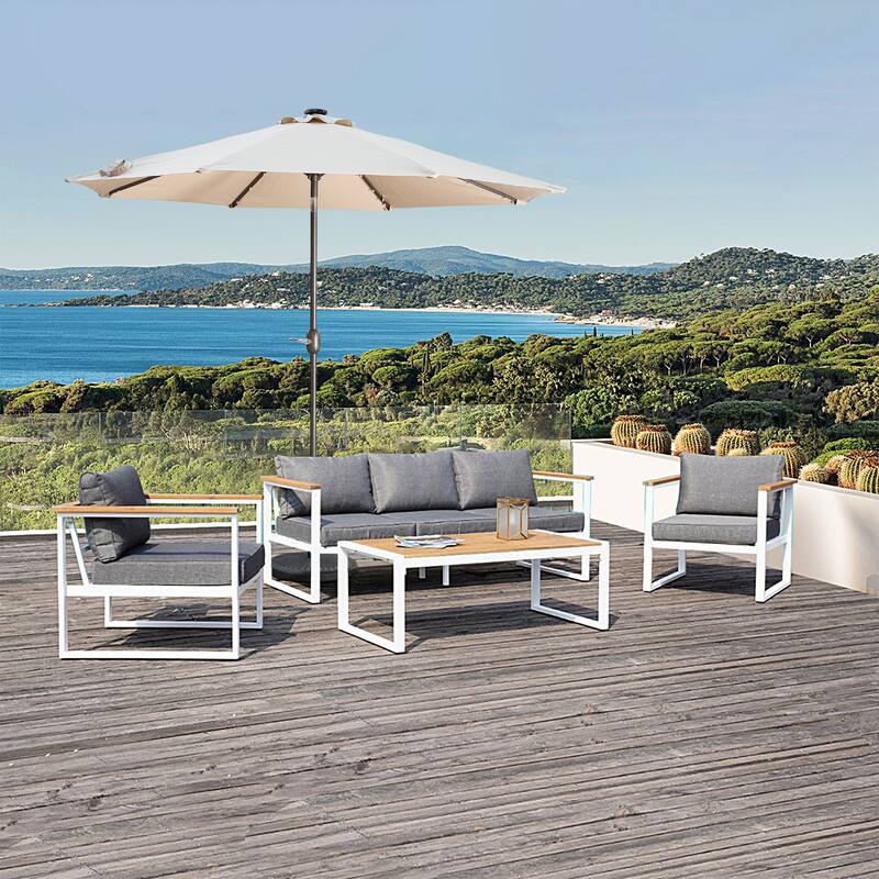 9 ft. Aluminum Market High Quality Solar LED Light Tilt Patio Beach Umbrella