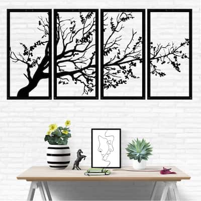 Tree of Life 4 Panels Metal Wall Decor for Home and Outside - Wall-Mounted Geometric Wall Art Decor