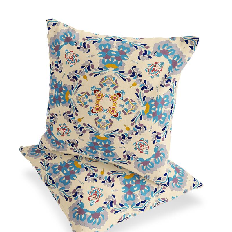 HomeRoots Set of Two 16" X 16" Blue and Off White Blown Seam Eclectic Indoor Outdoor Throw Pillow - 16.00' X '16.00' X '5.00